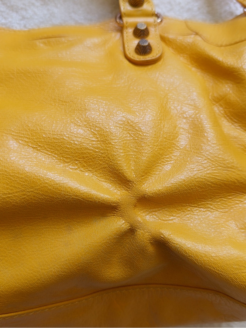 RARE💖 BALENCIAGA Mustard Yellow Medium CITY Motorcycle Shoulder Handbag Vintage - Picture 9 of 14